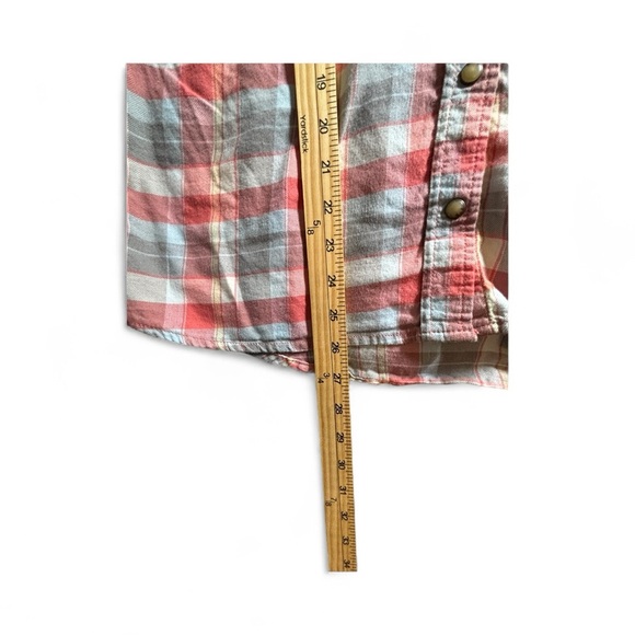 JACHS Girlfriend Coral and Blue Plaid Button-Down Long Sleeve Shirt Size Large - Picture 7 of 8